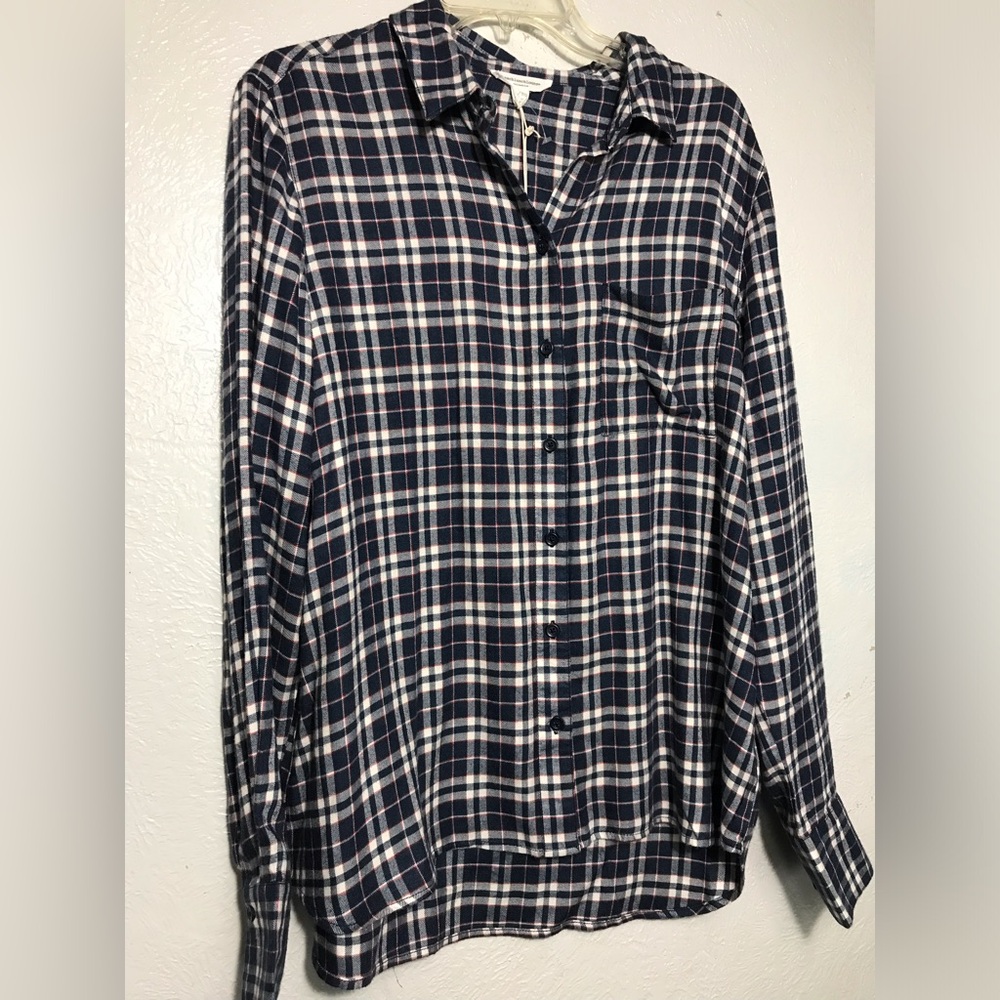 Beach Lunch Lounge Navy and White Plaid Button Down Shirt XL